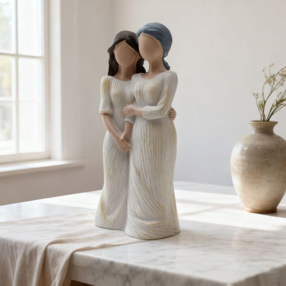 Sister Mother and Daughter Statue Hand-Painte Family Sculpture  Mothers Day