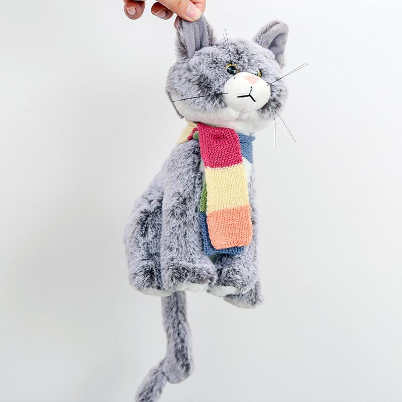 Cat Plush Toy With Scarf 28cm Soft Polyester Collectible Home Decor For Kids And Adults