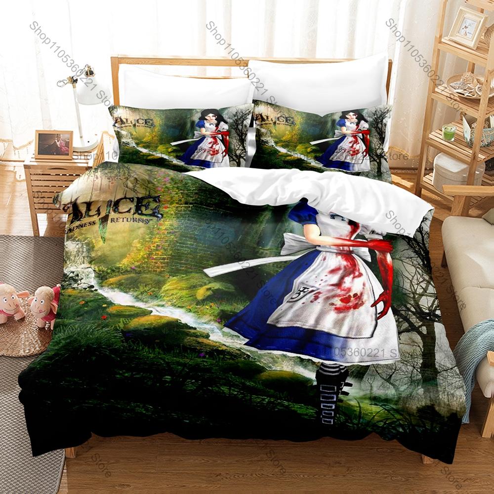 Personality Alice Madness Returns Bedding Set New Duvet Cover Pillowcase Dark Fantasy Game Theme Bed Set Single Twin Full Queen