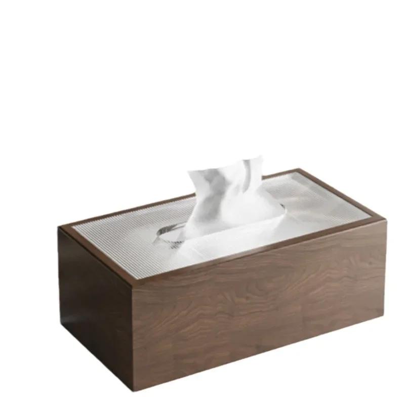 Chinese Walnut Grain Wooden Tissue Box Simple Living Room Office Desktop Paper Box Hotel Tissue Storage Box