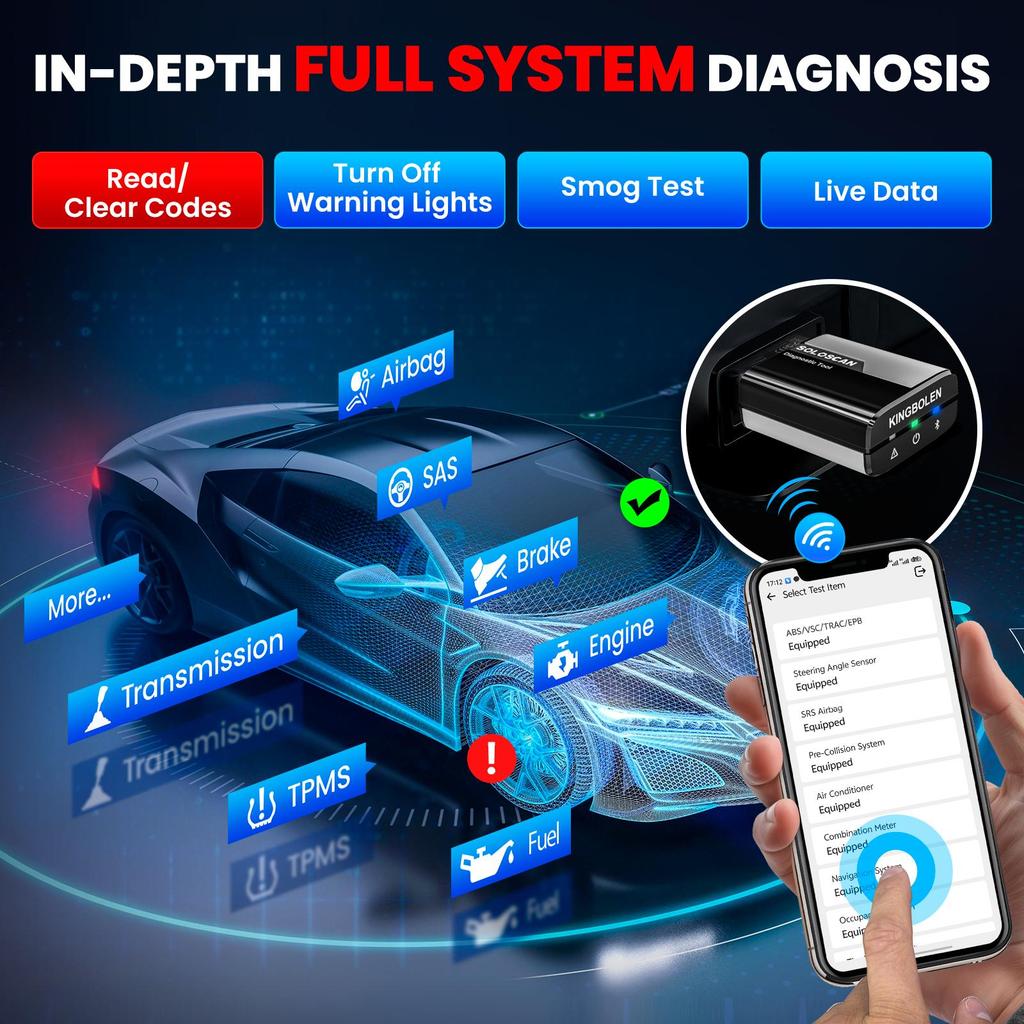 KINGBOLEN Soloscan Car Diagnostic Case OBD2 Scanner for Land Rover/Jaguar, All Systems, Lifetime Free Update