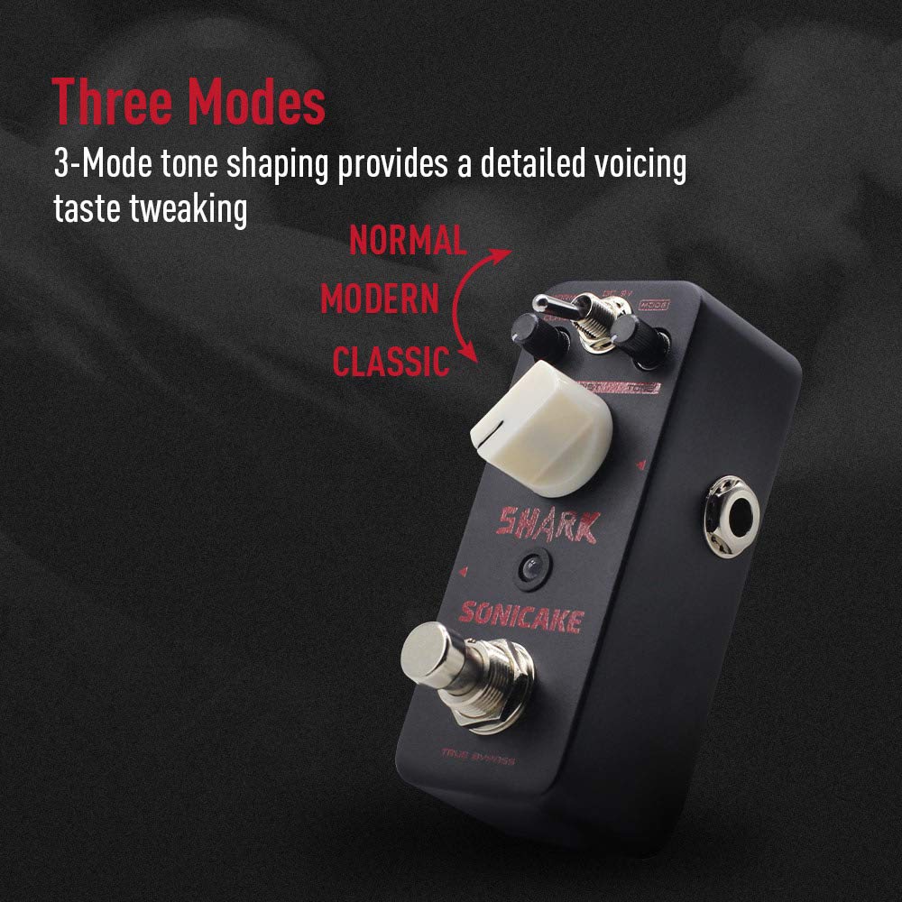 SONICAKE Distortion Guitar Effect Pedal, High Gain, True Bypass, 3 Modes (Normal, Modern, Classic), Shark