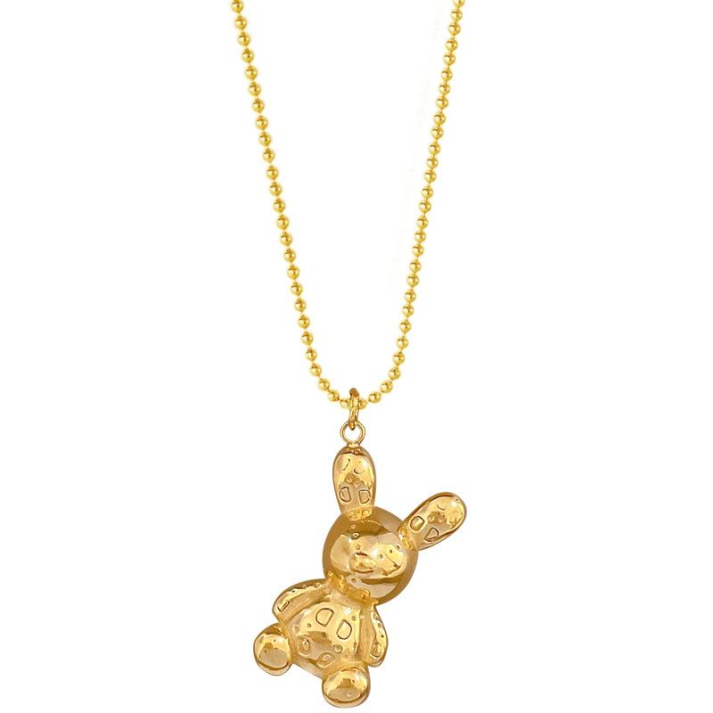 Three-Dimensional Bear Temperament Personality Minimalist Wind Furnace Real Gold Necklace Female Collarbone Chain