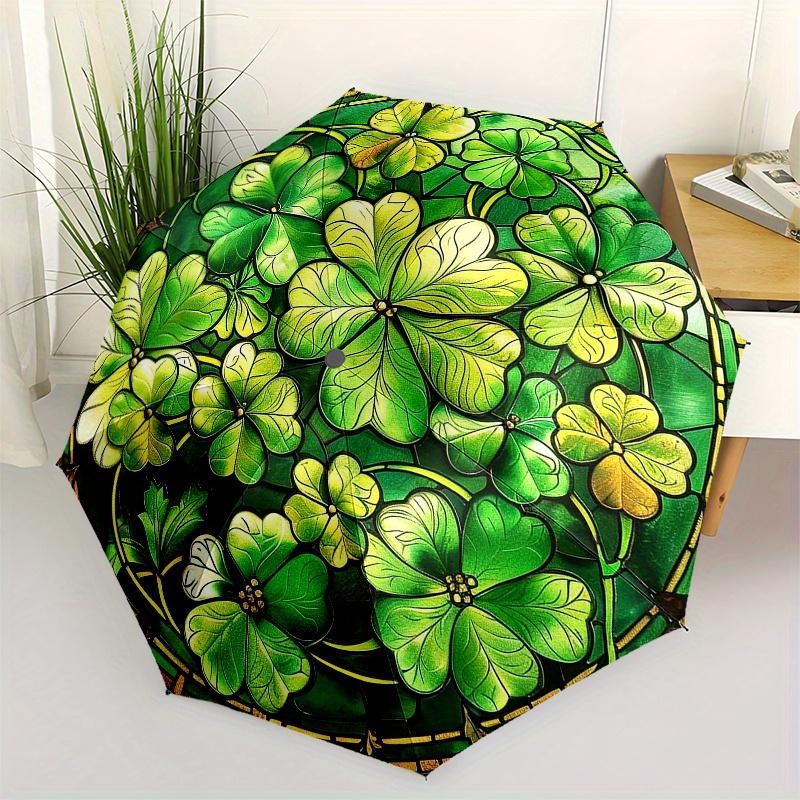 

Stained Glass Shamrock Wall Art Decor - Irish Clover Leaf Design for Home or Office Decoration (Circular) Umbrella, Halloween & Christmas