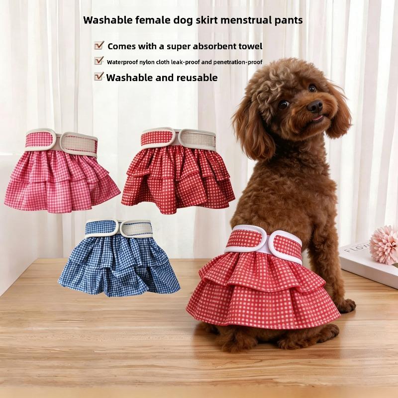 Skirt-style Checkered Style Female Dog Sanitary Pants, Leak-proof, Breathable Menstrual Pants, Anti-harassment Safety Pants