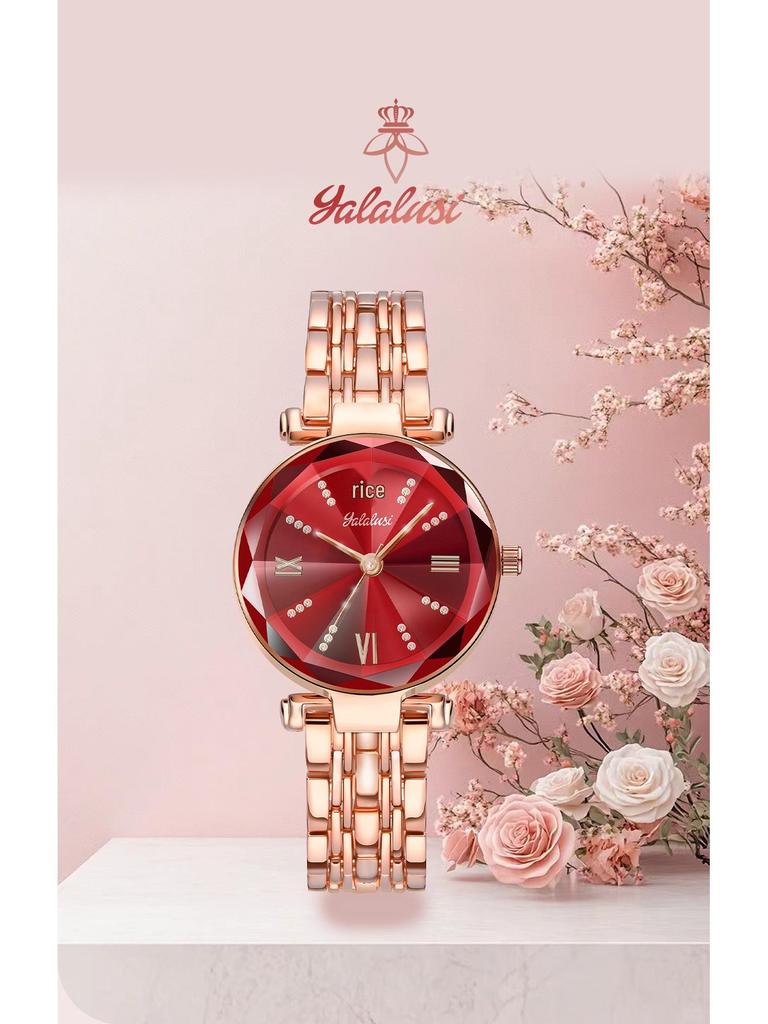 Yalalusi Roségold Damen Wasserdichte Quarz Uhr mit Rubin Akzent - Modisch und Elegant