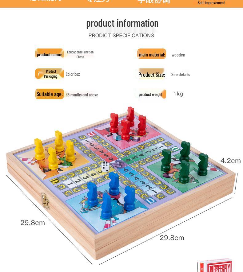 Tavola Multi-Gioco in Legno: Ludo, Gioco dell'Oca, Scacchi e Divertimento Educativo per Bambini