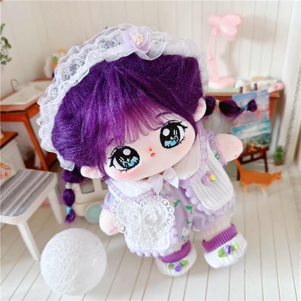 niannyyhouse 20cm Plush Girl Purple Fried Hair Black Hair No Attributes Normal Body Doll Cotton Doll Skeletons Dress-Up (2 Included)