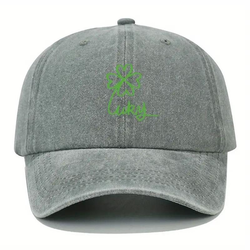 Men Women'S Baseball Cap Vintage Washed Dad Hat Lucky Clover Embroidered Adjustable For Daily Casual And Outdoor Activities