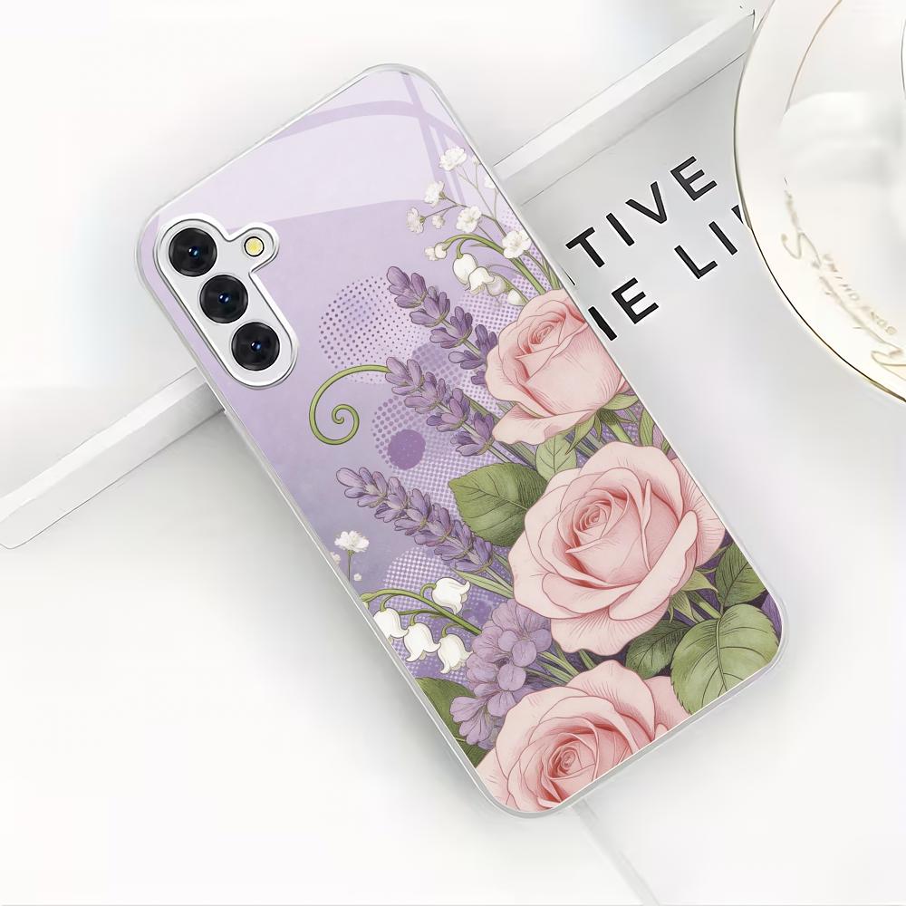 Lavendelmuster galvanisierte Glas-Handyhülle geeignet für Samsung Galaxy S26 S25 S24 S23 S22 S20 FE/Ultra/Plus sturzsicher