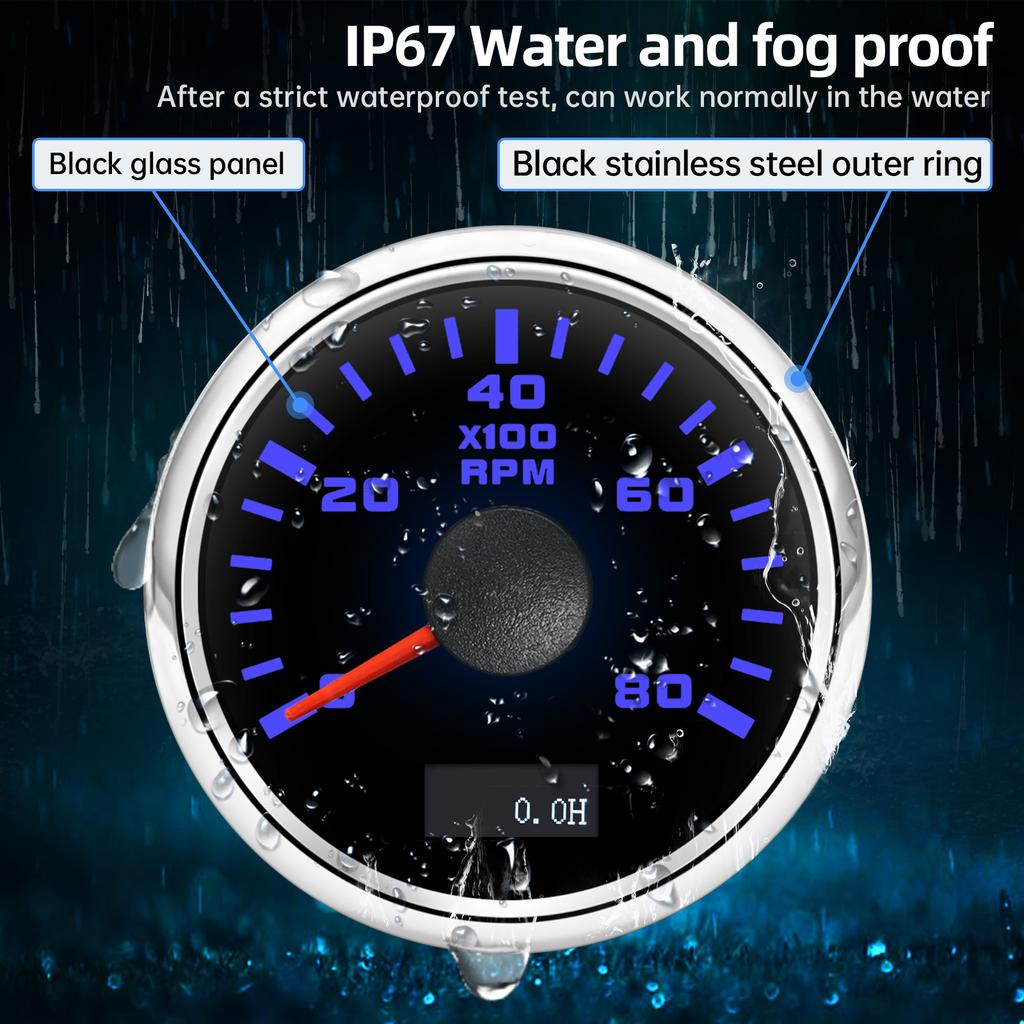 Waterproof 2" 52mm Tachometer With 7 Color Backlight 3000/4000/6000/7000/8000 RPM Tacho Gauge For Marine Car Truck 9-32V