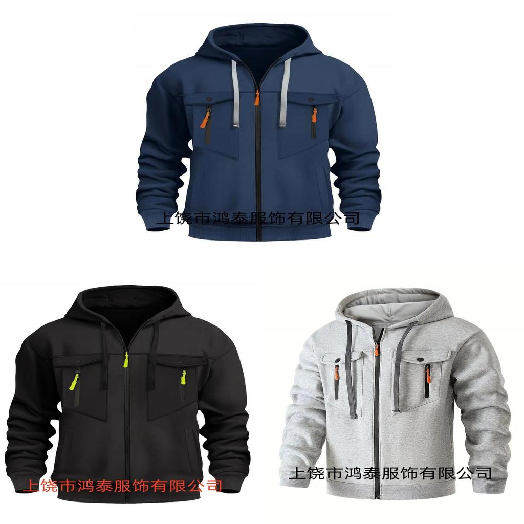 Mens Hoodie Jacket With Multiple Pockets And Zipper For Casual Spring Fall Outdoor Wear