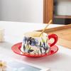 Niche Hand-Painted Floral Ceramic Coffee Cup and Saucer - Luxurious Nordic Design