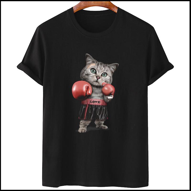 Buy Boxing Cat Printed Black Cotton Top 