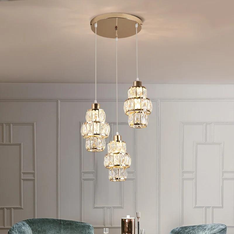 American Crystal Simple Modern Led Home Light Luxury Personalized Restaurant Pendant Lights Coffee Bar Decorative Lamp WF1016