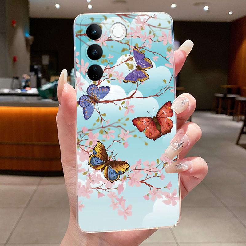 Case For Vivo V27 Capa Cases For Vivo V27E Flower Butterfly Protective Thin Case For Vivo V27 Pro Soft Silicone TPU Phone Cover
