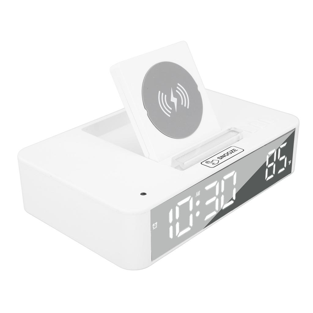 10W Digital Alarm Clock One Button Lifting LED Mirror Electronic Clock with 10W Wireless Charging for Bedroom