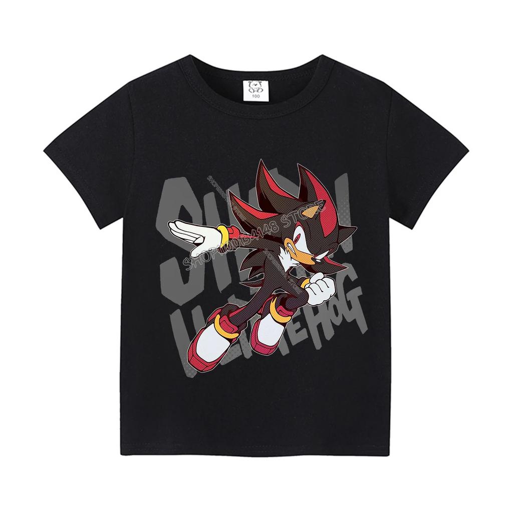 Sonics Cartoon T-shirt for Children Round Collar Clothing Kids Anime Partern Short Sleeve Clothes Fashion Sunmer Tee Top Gift