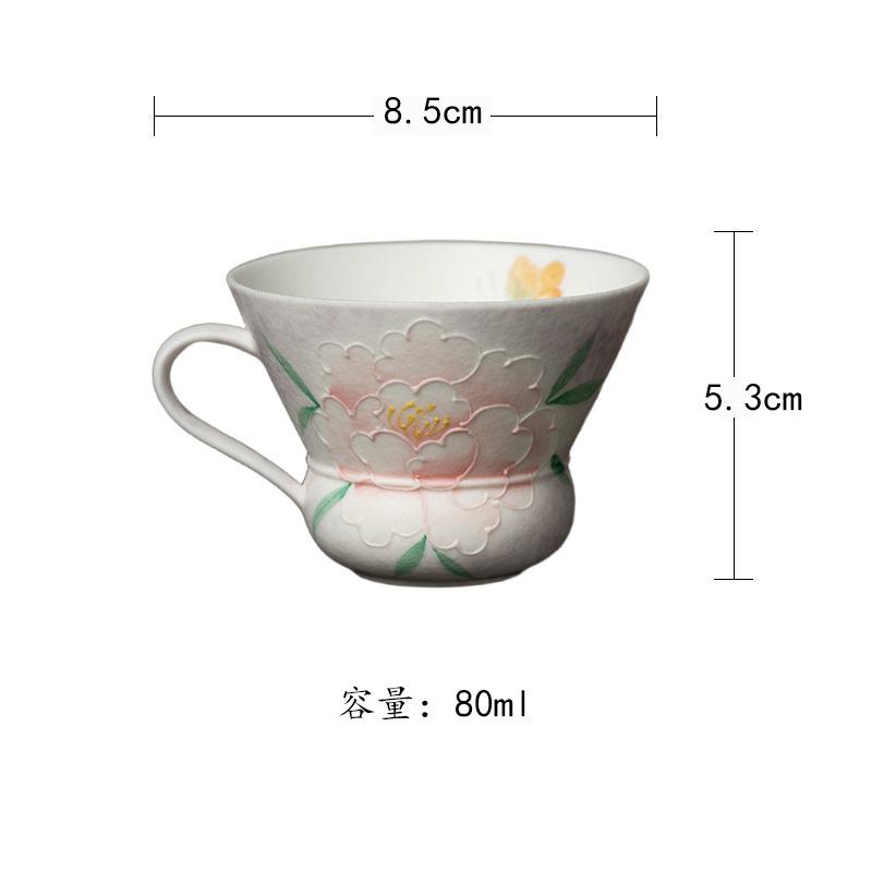 

80ml Hand-painted Peony Teacup Vintage Tea Bowl Cute Cup Tea-tasting Personal Cup Chazhan Master Cups For Tea Ornaments Craft As Your Choose