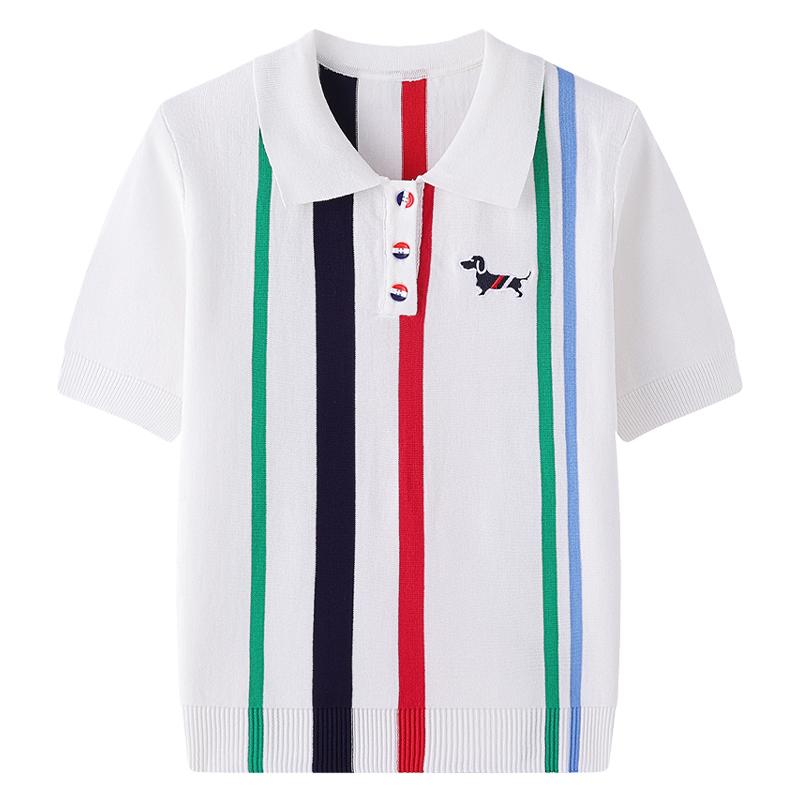 

Летний женский вышитый собачий вязаный полосатый свитер поло пуловер джемпер топы One Size белый