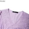 ZANZEA Women Elegant Lace Patchwork Casual V-Neck Short Sleeve Dress