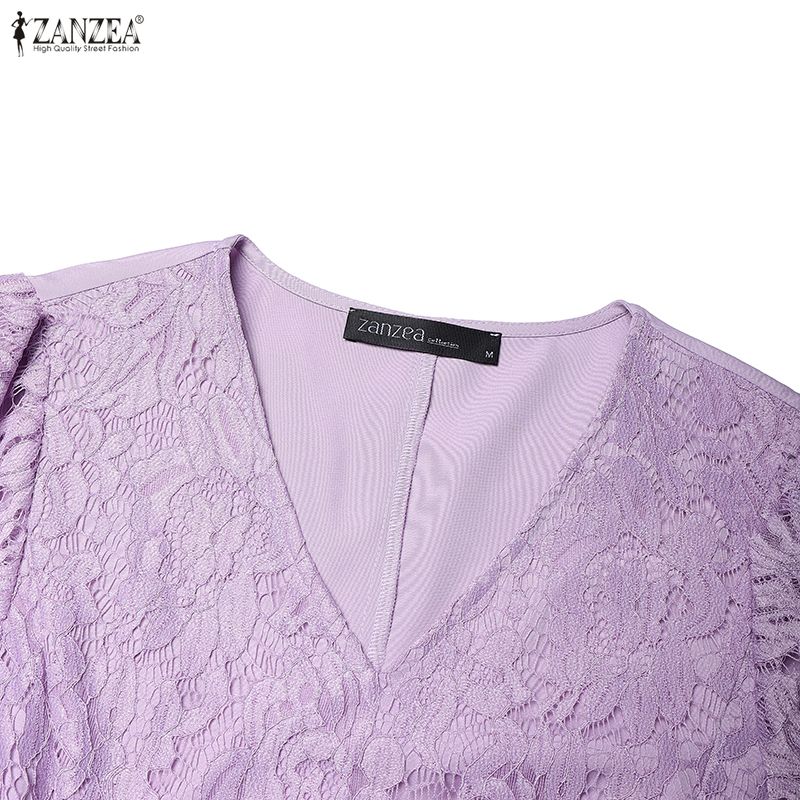 ZANZEA Women Elegant Lace Patchwork Casual V-Neck Short Sleeve Dress