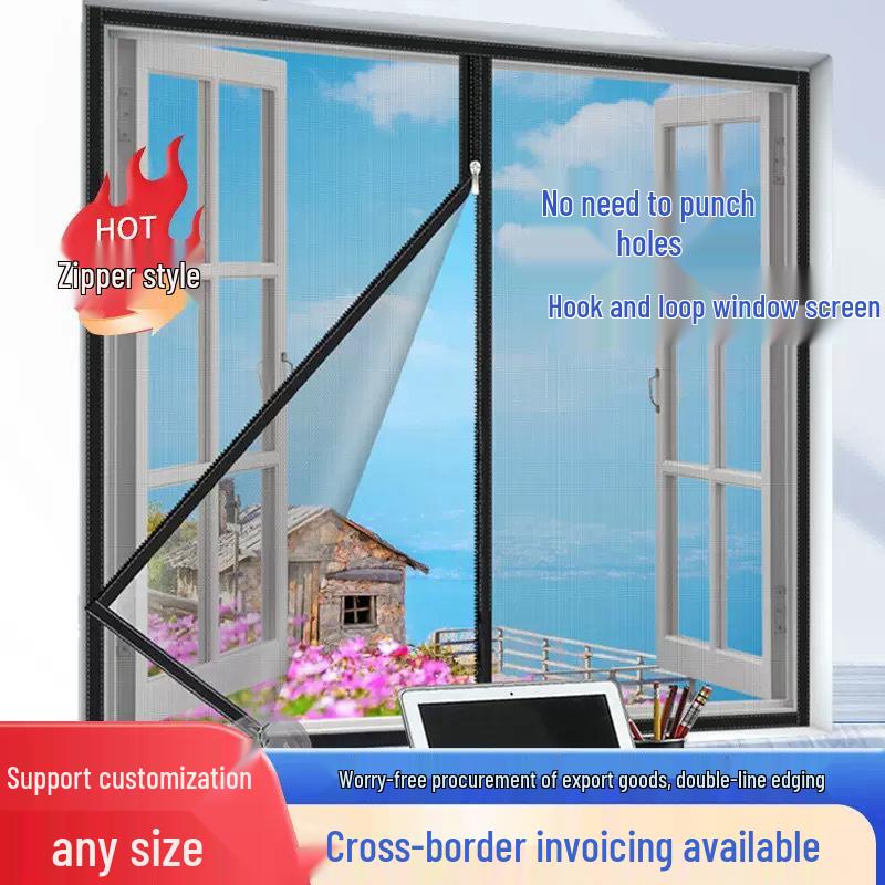 Self-Adhesive Zippered Mosquito-Proof Window Screen with No-Drill Installation