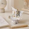 Small Angel Figurine Resin Figurine, Half Body Winged Fairy Sculpture with Gold Trim, Matte Warm White Decor Desk for Bedroom Shelf Gift Women