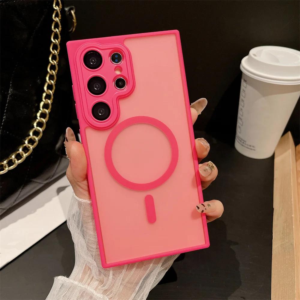 For Samsung Galaxy S25 S24 S23 Ultra S25 Plus S24 FE Lens Protective Shockproof Cover Luxury Matte Magsafe Wireless Charge Case