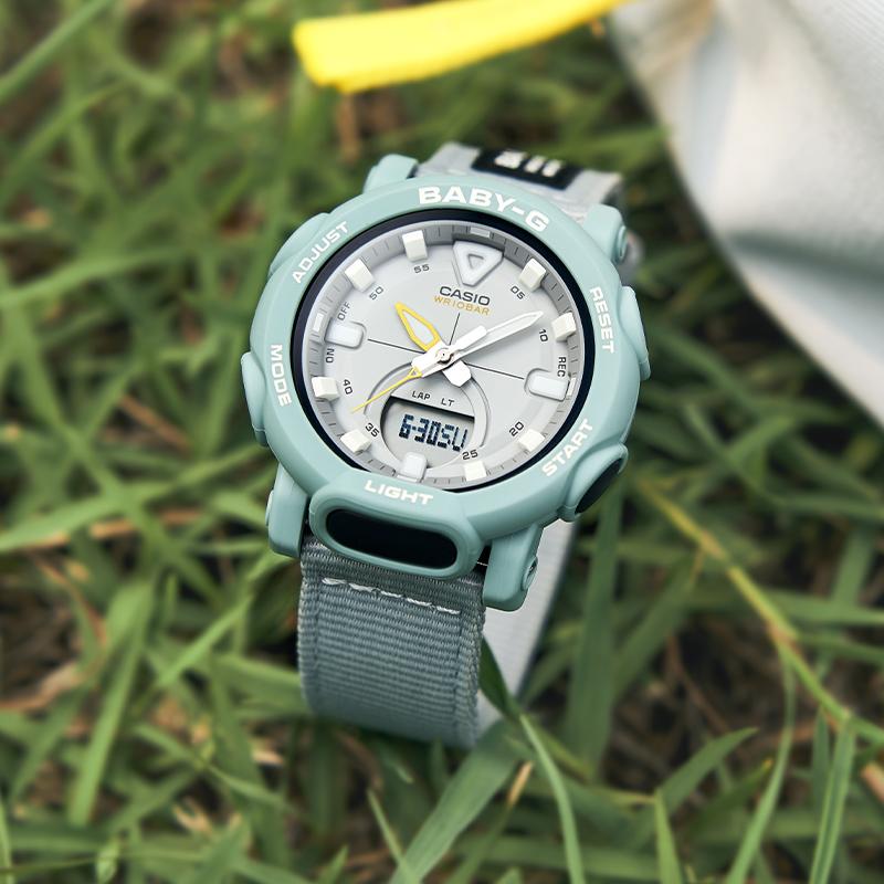 Casio Baby-G Shockproof Waterproof Casual Trendy Eco-Friendly Pet Tent Theme Quartz Movement Fabric Strap Watch Women watches Blue BGA-310C-3APRC