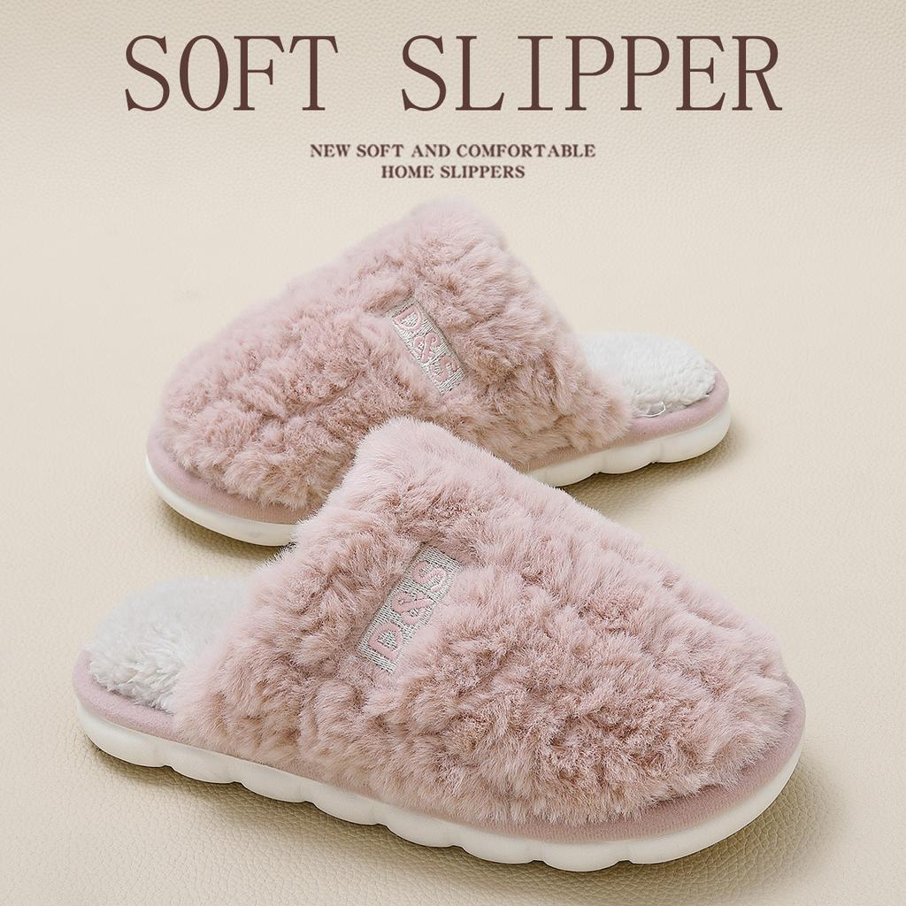 Plush cotton slippers women's winter indoor thick-bottomed warm wool slippers men's home household wool cotton drags men