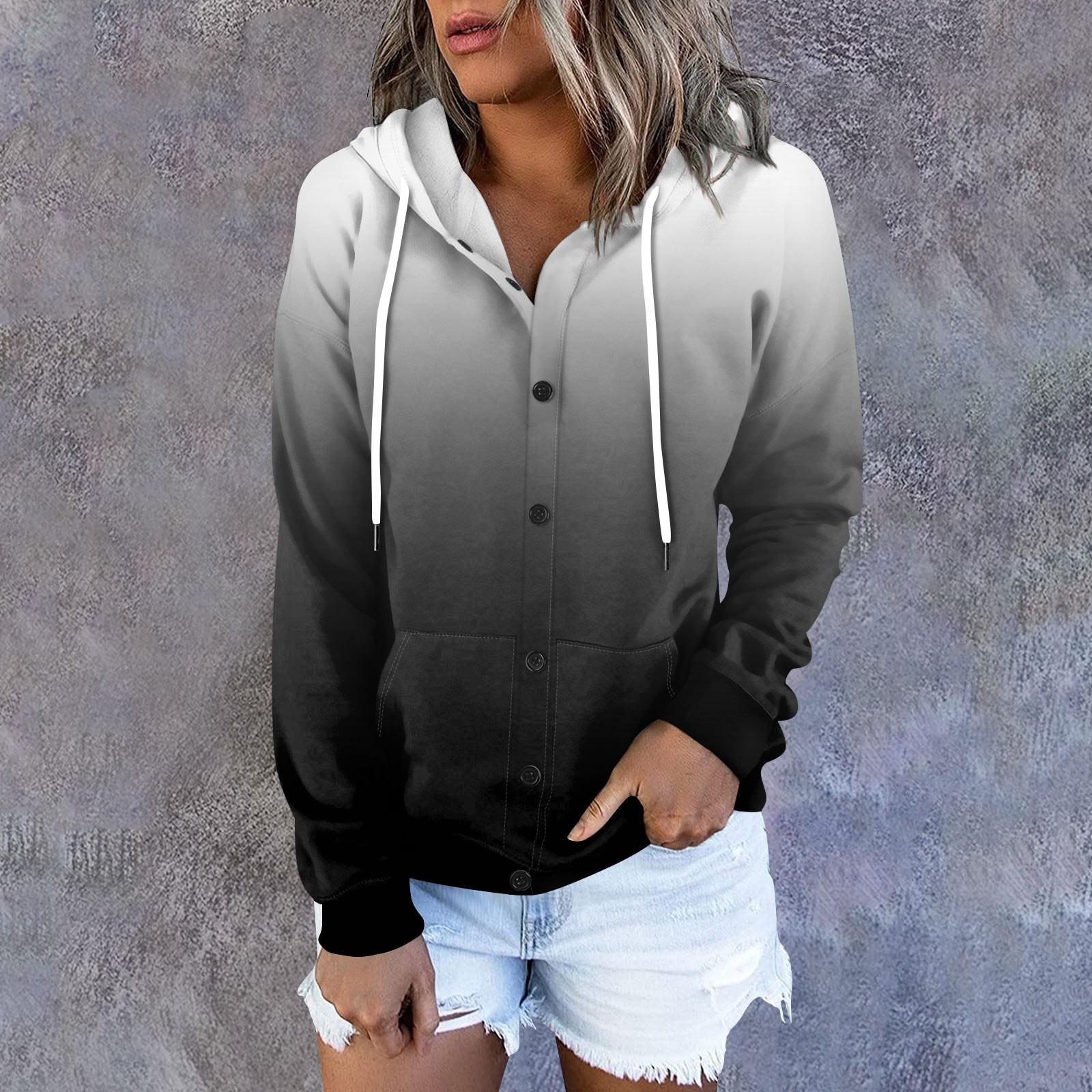 

Жіноча толстовка з капюшоном, одноколірна вільна спортивна куртка з довгими рукавами та градієнтним принтом S чорний