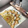 Area Rug, 3D Mandala Flower Gold Orange White Paper Cut Print, Living Room Decor, Non-Slip Mat