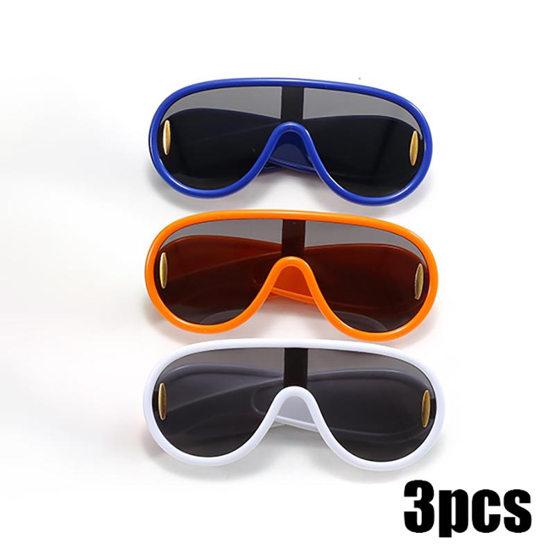 3Pcs  Internet Celebrity Children'S Sungla With Trendy And Cool Personality Connected Baby Sungla Toad Frame