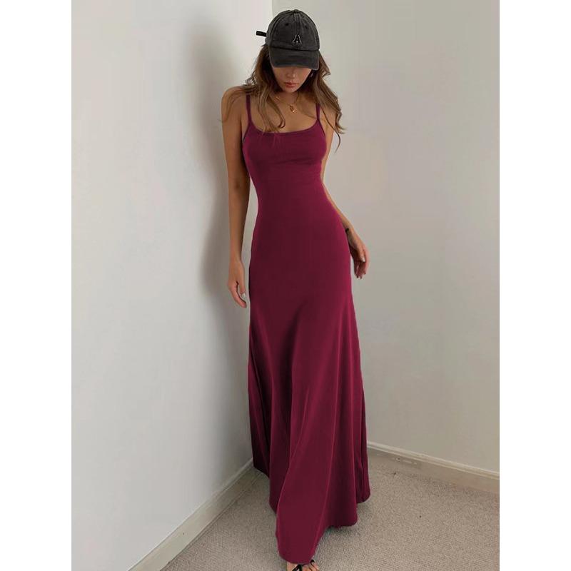Summer Women Casual Straps Backless Dress for Women Elegant Slim Fit Solid Sexy Party Long Dress New High Waist A Line Sleeveless Ladies Dress 3397