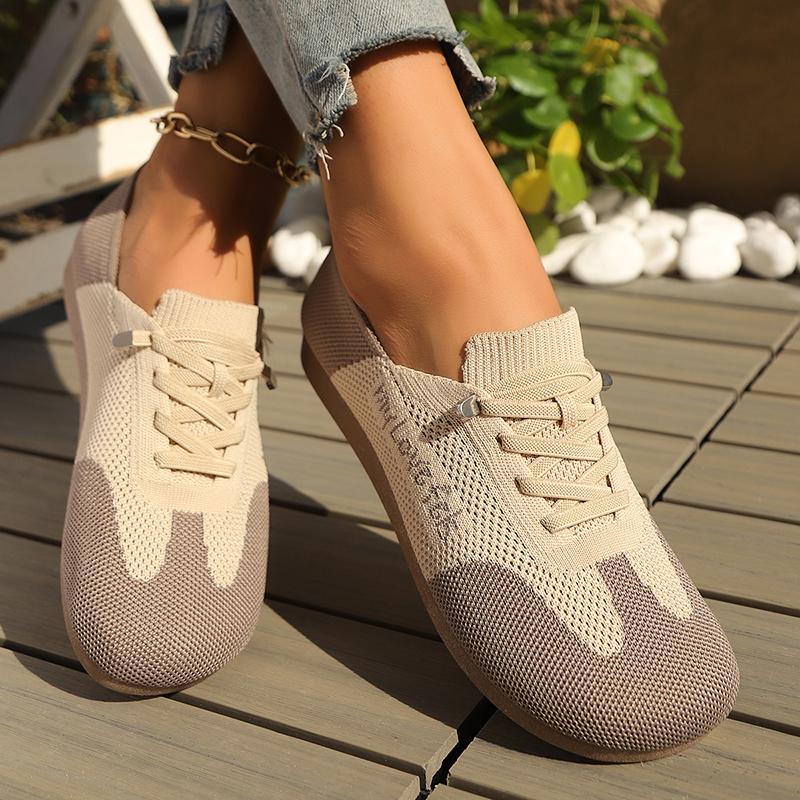 Mode Gemischte Farben Schnürschuhe Flache Schuhe Damen Übergröße Atmungsaktives Mesh Freizeitschuhe Frau Sommer Weiche Sohle Rutschfest Plateau Slipper