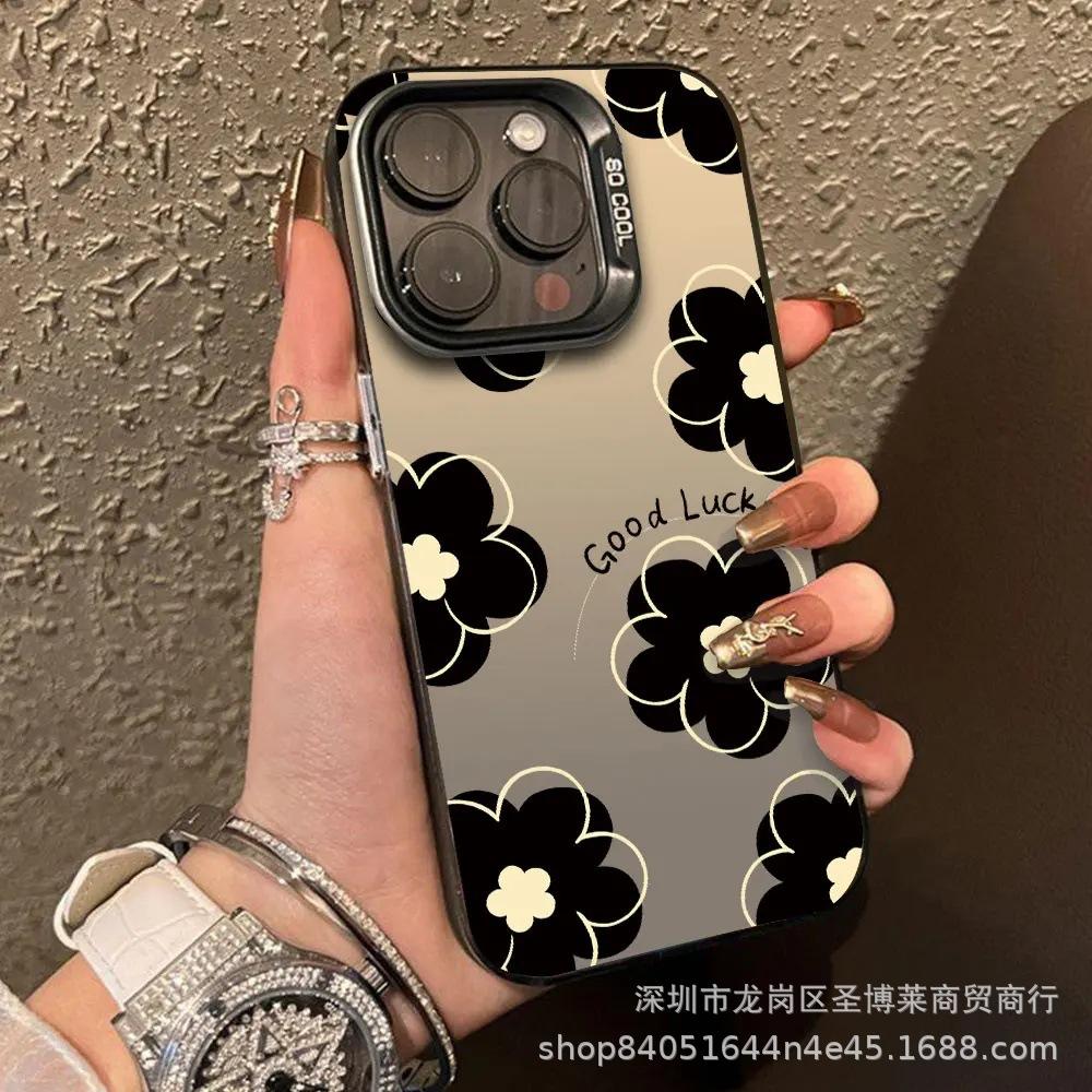 Black Flower for Apple 15 Colored Silver iPhone14Pro Creative 11promax Matte 16 Protective Case 17