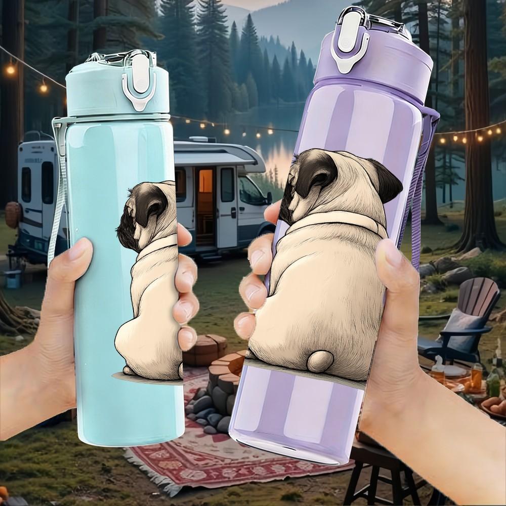 1PC Pug Bulldog Portrait 750ml Color Plastic Sports Water Bottle Leakproof Flip Straw Lid Suitable for Sports Office Home Use