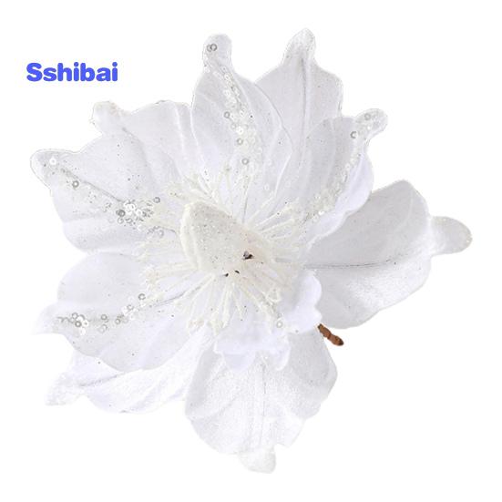 Glitter Artificial Flower Christmas Tree Decoration Vibrant Color Realistic Looking Easy To Hang Faux Flower Holiday Party Ornament