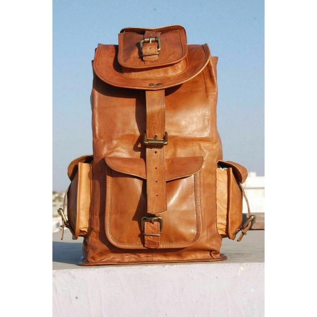 Men's Laptop Brown Travel Vintage Leather Bag Genuine Backpack Rucksack 16'' New