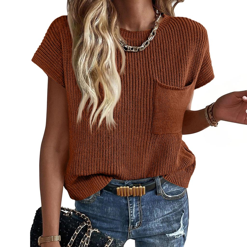 Women's Fashion Casual Loose Covered Sleeve Round Neck Knit Top
