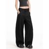Plus-Size Black Suit Pants for Women, Summer Thin High-Waisted Drapey Casual Pants, Slimming Wide-Leg Pants for Plus-Size Women