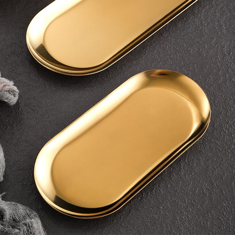 Stainless Steel Oval Dessert Plate - Creative Restaurant Tray, Korean Gold Serving Dish, Custom Logo.
