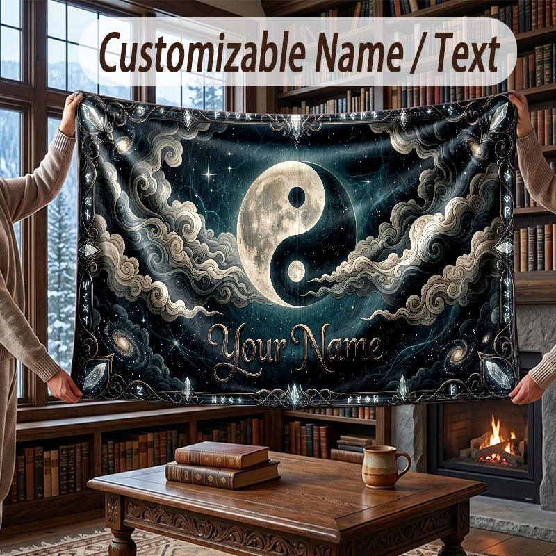 Space Cosmic Theme Throw Blanket Custom Name Text Personalized Blanket Soft Cozy Blanket for Home Sofa Bed