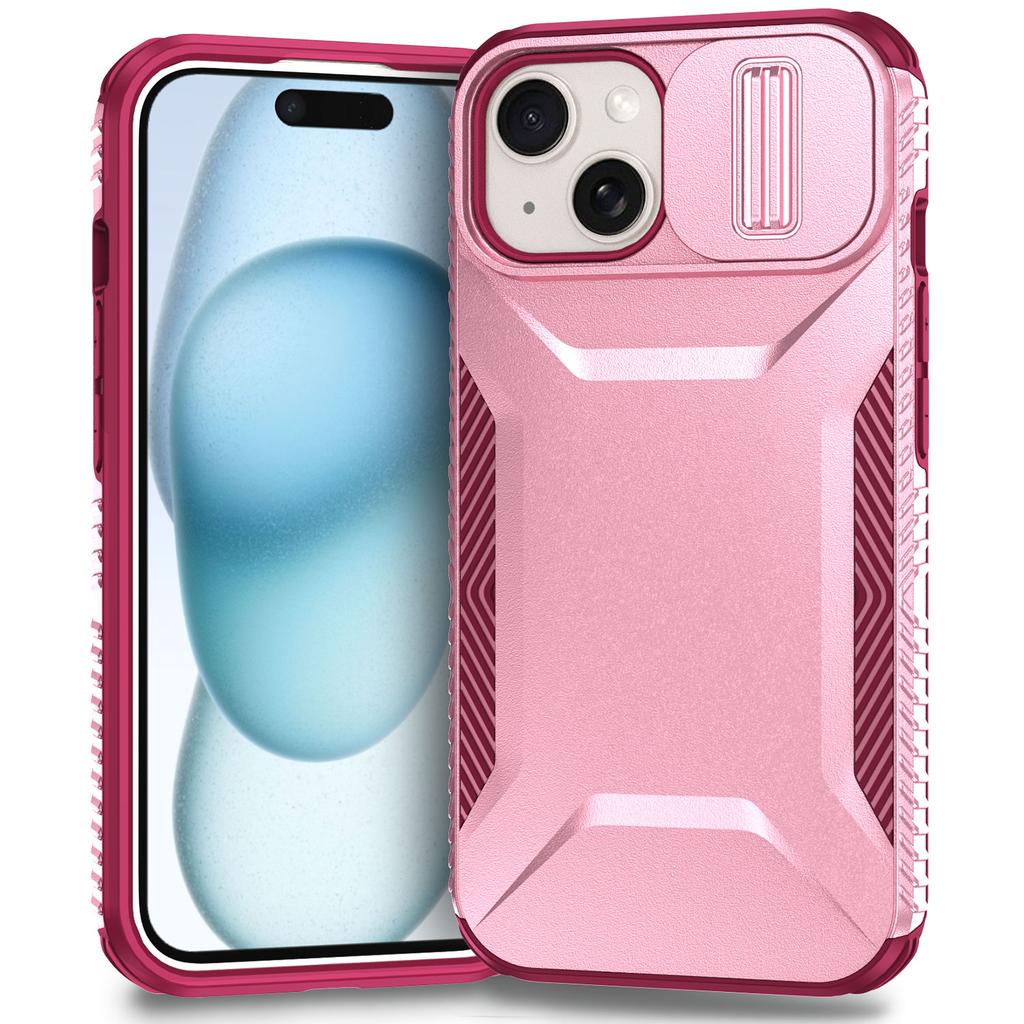 For iPhone 15 Plus Case TPU+PC Non-Slip Side Edge Phone Cover with Lens Lid