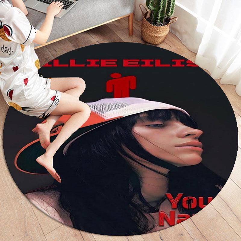 Billie Eilish Custom Name Round Area Rug,Carpet Rug for Living Room Bedroom Sofa Playroom Decor,Non-slip Floor Mat