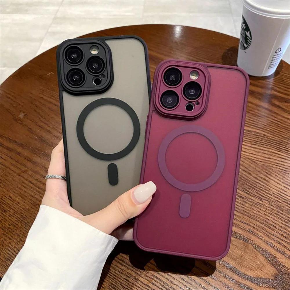 Coque blindée antichoc translucide mate pour iPhone 16 15 14 13 12 11 Pro Max Plus 12 mini Housse de charge sans fil Magsafe magnétique