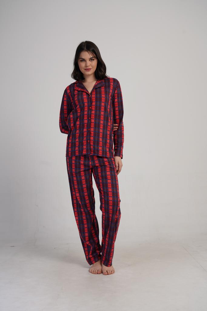 Women's Cotton Pajamas Long Pants Collar M Vienetta Button-up