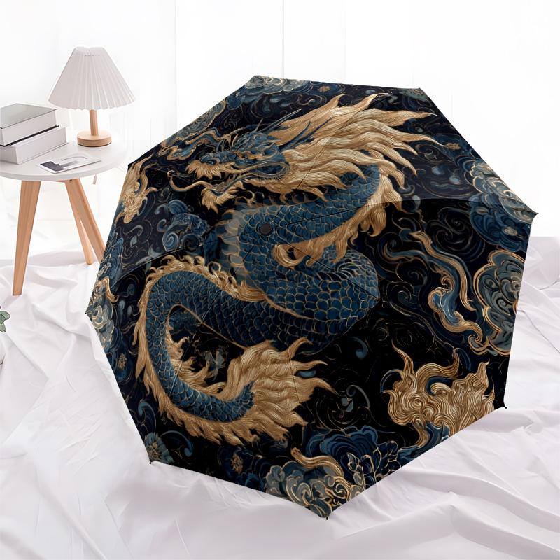 Dragon pattern, automatic folding umbrella, portable and foldable design, 8 ribs, a Christmas or birthday gift.