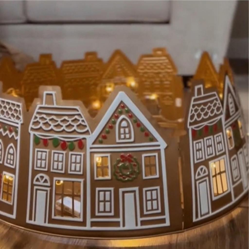 Christmas Tree Gingerbread House Collars LED Xmas Tree Gingerbread House Skirt Collar Holiday Supplies for Fireplace Entryway